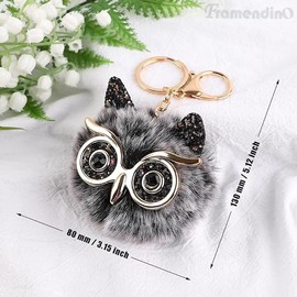 OWL Pom Pom Keychain Fluffy Cute Owl Keychain Faux Animal Fur Pom Pom Keychain for Bag Decor cat (Black and White)