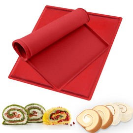 Silikon Backmatte, 2 Stück Antihaftbeschichtet Backblech Rollmatte Groß Roll Kuchen Matte Rutschfest Swiss Roll Backblech Biskuitrolle Backform für Kochen, Backen, Keksen (Rot)