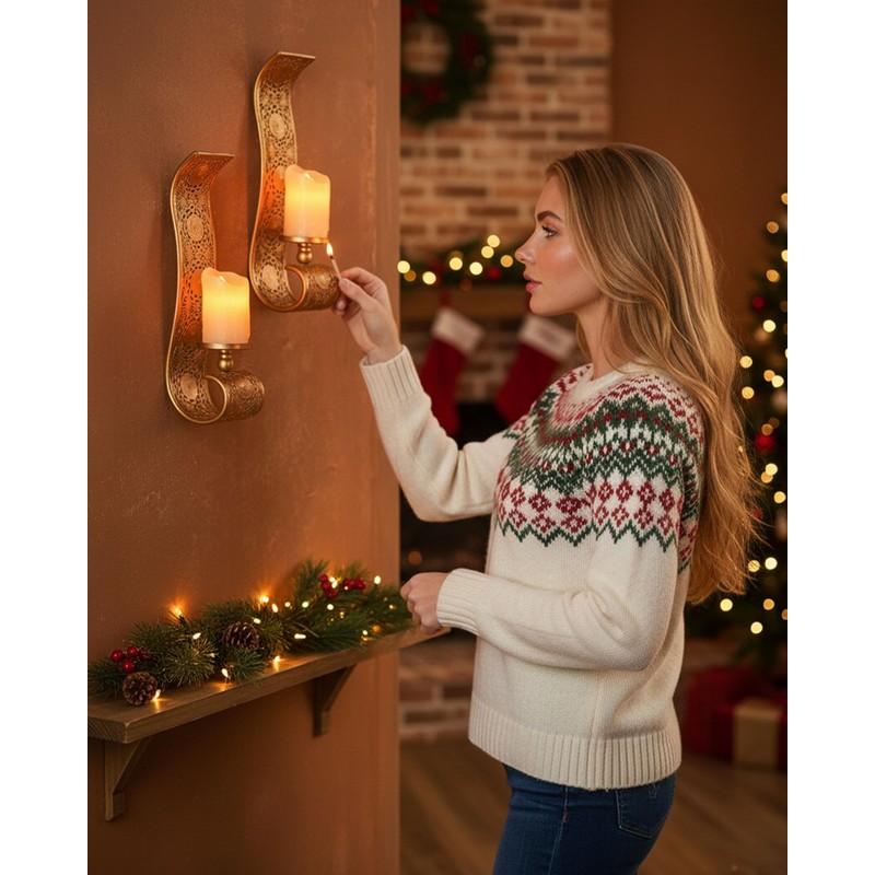 Capesaro Wall Candle Sconce Set of 2,Gold Metal Wall Mount