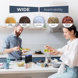 IZL Kitchenware Gravity Electric Salt and Pepper Grinder Set - 2 Pack with LED Lights, Adjustable Coarseness, and One-Hand Operation - Battery Powered Salt and Pepper Mill for Effortless Seasoning