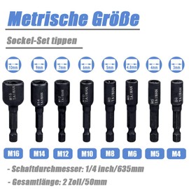 Mesee 8 Pieces M4-M16 Tap Socket Adapter, 1/4 Inch Hex Shank Machine Tap Driver, Tap Socket Adapter, Tap Socket Set for Drill