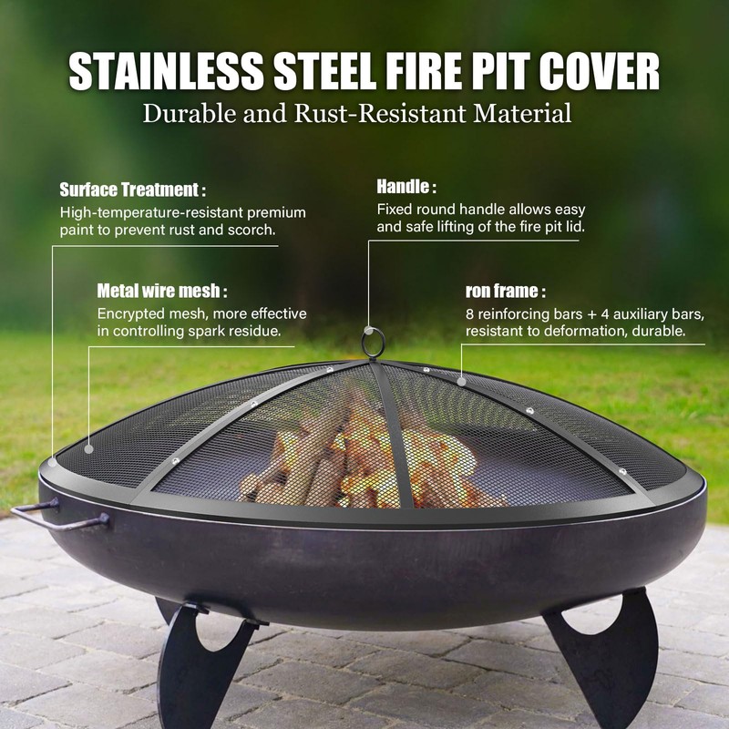 Fire Pit Spark Screen, 40Inch Fire Pit Lid Outdoor with