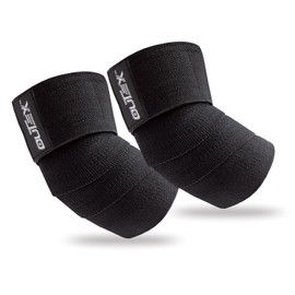 Outex Elbow Wraps for Weightlifting (1 Pair) - 40" Elbow Compression Strap & Joint Support Brace for Bench Press, Powerlifting, Fitness, & Gym Workout (Black)