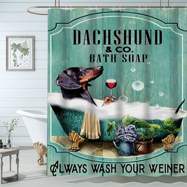 Famiffty Dog Shower Curtain Funny Shower Curtains 60Wx72L Inch Dachshund Bath Soap Shower Curtain Fun Ocean Teal Green Bathtub Vintage Wood Waterproof Polyester Fabric 12 Plastic Hooks