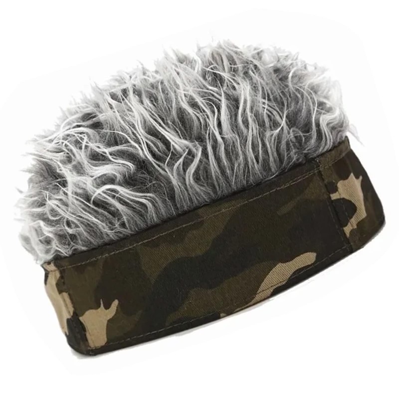 Gray Men Wig Hat, Men Artificial Wig Hat Camouflage Grey
