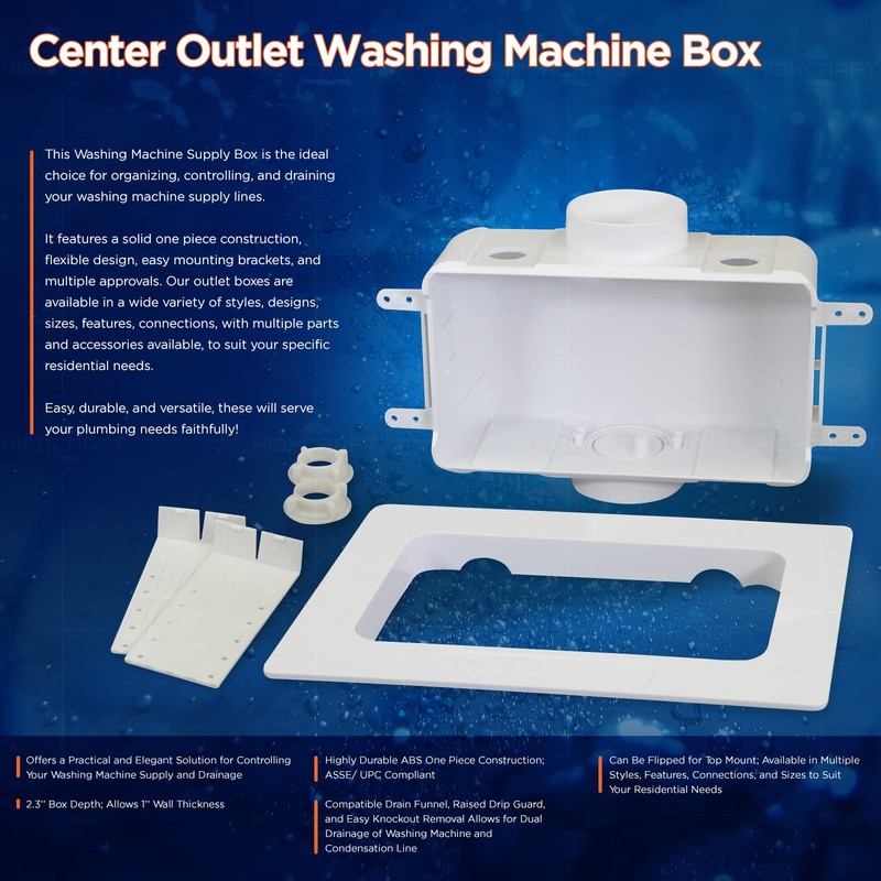 Highcraft TC300 Replacement Washing Machine Outlet Box with Faceplate White