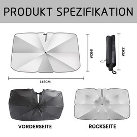 Auto Sonnenschutz Frontscheibe,145X84 cm Sonnenschutz Auto Frontscheibe,360° Rotations Faltbarer Sonnenschirm Für Auto,Auto Windschutzscheibe Sonnenschirm,Auto Sonnenschirm,Sonnenschutz Auto Innen(XL)