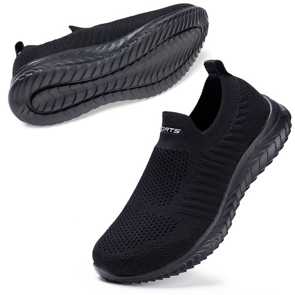 STQ Women's Slip On Walking Trainers Comfortable Work Shoes, All Black