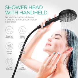VOYOR-HEALTH Shower Head with Handheld High Pressure Shower Head 8 Spray Modes Powerful Shower Jet Includes 59-Inch Stainless Steel Shower Hose & Adjustable Bracket Handheld Shower Head SH101(Black)
