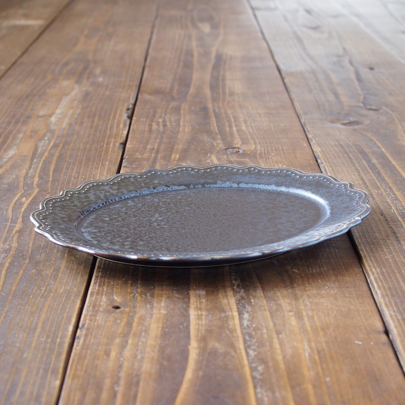Minoru Pottery Mino Ware Omnis 220 Oval Plate KURO (Black)