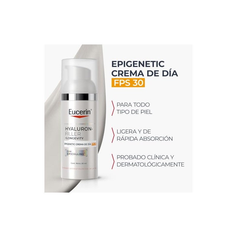 EUCERIN Crema de día FPS 30 Hyaluron-filler +Longevity Epigenetic, 50ml