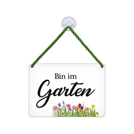 Blechwarenfabrik Braunschweig KH024 Cult Sign "Bin im Garten Bin im Garten" (German Language) Made of Tin Multi-Coloured Dimensions: 16.5 cm x 11.5 cm x 0.6 cm