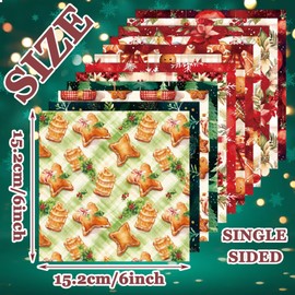 XMBHHRM Christmas Scrapbooking Supplies Kit, 24 Sheets Single-Sided Xmas Poinsettia Cookie Christmas Tree Pattern Scrapbook Paper DIY Junk Journal Crafts Background Decorative Paper-6x6Inch (R2459)