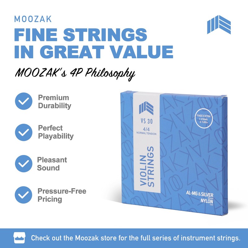 MOOZAK Violin Strings 4/4 Full Size Set with Extra E