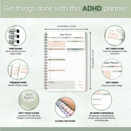 ADHD Daily Planner for Neurodivergent Adults - Productivity Daily Planner & Task Management to Stay Organized and Focused (Green)