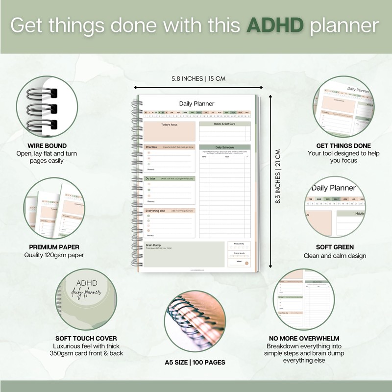 ADHD Daily Planner for Neurodivergent Adults - Productivity Daily Planner