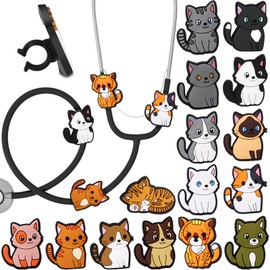 Soulchen 15 Pcs Cat Stethoscope Charm Tag for Nurse Cute and Adjustable Stethoscope Charms Stethoscope Accessories ID Tag Gifts for Various Styles, Present for Nurse, Doctor, Medical Workers