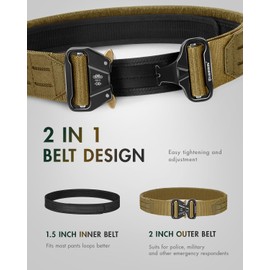 FAIRWIN Battle Belt with Quick Release, Combat Tactical Heavy Duty Range Belt (Brown, S)