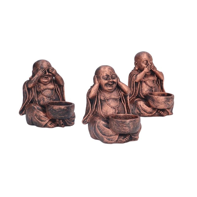 3PCS Buddha Statue Candle Holder Stand Resin Buddha Candlestick Ornament