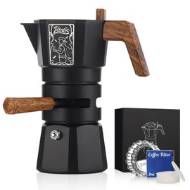 Bincoo 120ML Stovetop Espresso Maker Double Valve Moka Pot with Thermostat Extractor Prevent over-extraction,Italian Espresso Moka Pot with Powder Dispenser and Filter Paper for Home (Black 120ML)