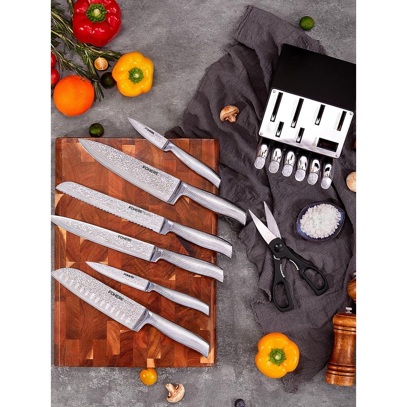 Knife Block Set, FOHERE Knife Set with Advanced Self Sharpening