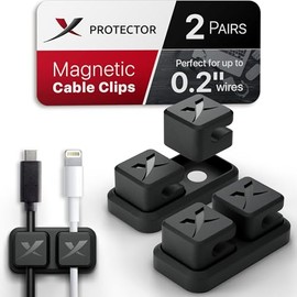 X-Protector Portacables magnéticos 2 pares – Clips de cable premium – Soporte autoadhesivo para cable para coche y hogar – Organizador de cables para computadora y otros electrodomésticos – Negro