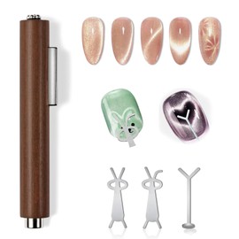 Missgooey Magnetic Nail Magnet, Strong 3 in 1 Nail Magnet, Cat Eye Nail, Multi-functional, Wooden Handle, Self Nail