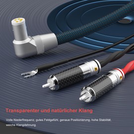 Monosaudio Turntable Cable Tonearm Cable 1M OFC Silver-Plated Conductor, Silver-Plated 2RCA to 5-Pin Phono Cable Gold-Plated Tone Arm Socket Angle with Separate Grounding Line for Turntable