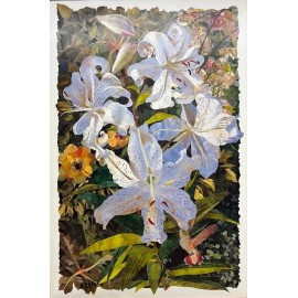 Amanda Richardson "Silver Lilies" FRAMED Art Tropical Floral Bird NEW