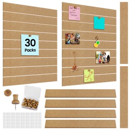 Aodaer 30 Pack Cork Boards Strips 15 x 2 Inch Board Bar Strips with 150 Push Pins and 90 Adhesive Stickers Frameless Bulletin Board for Office School Wall Decorations