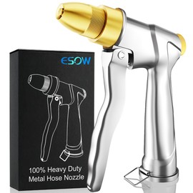 ESOW Heavy Duty Metal Garden Hose Nozzle, High Pressure Water Hose Nozzle with 4 Spray Patterns Rotating, Ideal for Outdoor Lawn & Garden Watering, Car & Pet Washing, Silver