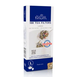 Finum Disposable Paper Tea Filter Bags for Loose Tea, White, Large, 100 Count