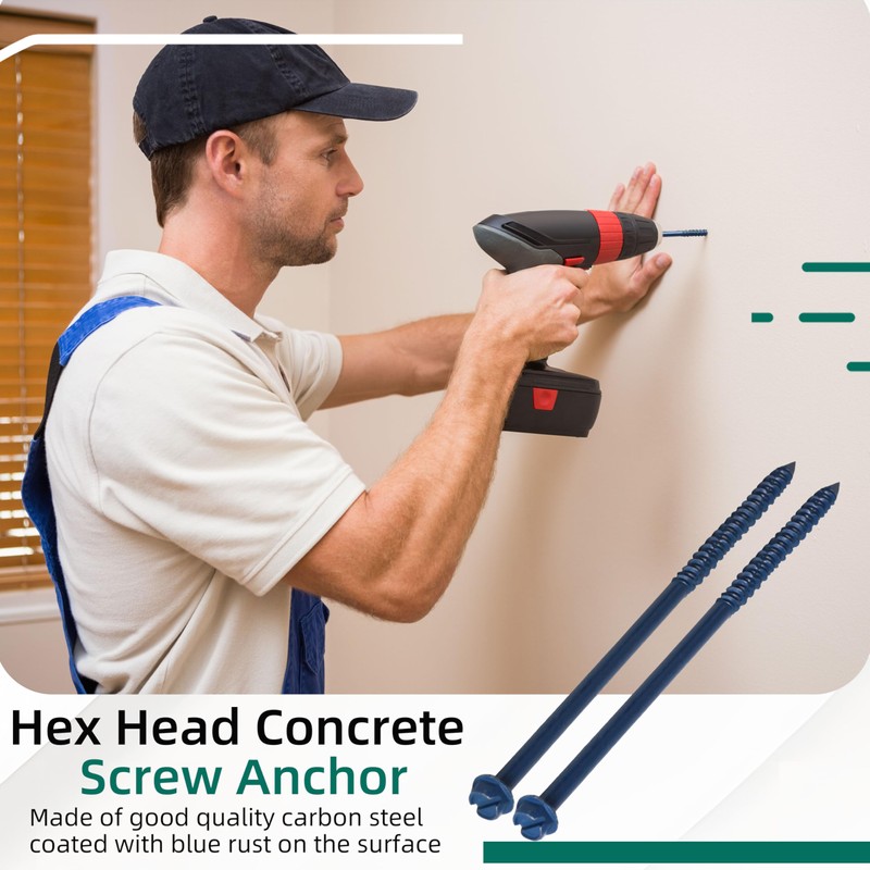 Riyhch 100-Pack 1/4" * 6" Hex Head Concrete Screw Anchor,