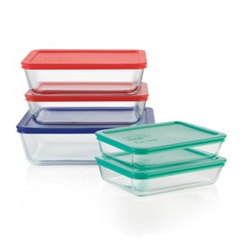 Pyrex Simply Store (5-Pack) Large Glass Food Storage Containers Set, (3, 6 & 11 Cup) Meal Prep Containers With BPA-Free Lids, Dishwasher & Microwave Safe