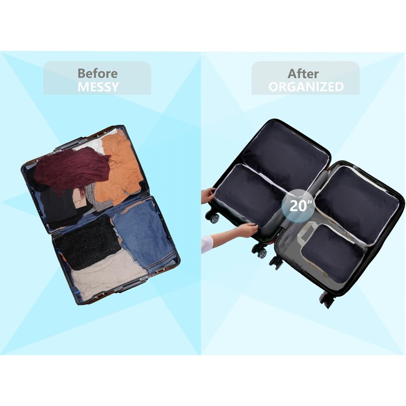 Compression Packing Cubes Set Extensible Travel Luggage Organiser Bags for