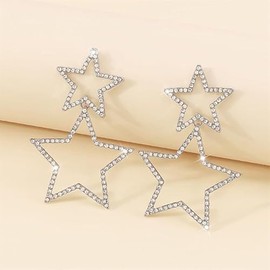 Rhinestone Big Star Dangle Earrings for Women Girls Hypoallergenic Crystal Long Stars Charms Drop Dangling Stud Fashion Lightweight Festival Christmas Birthday Party Jewelry Dainty Gifts