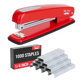 Mr. Pen- Red Office Stapler with Staples, 1000 Staples 1/4", 20 Sheet Capacity, Desktop Stapler for Students, Office Supplies, Ergonomic Design for Comfortable Use, Opens 180 Degrees for Easy Loading