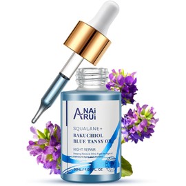 ANAI RUI Bakuchiol Blue Tansy Aceite Facial Reparador Nocturno Retinol Natural Alternativa + Escualano Jojoba, Para Arrugas Profundas Y Líneas Finas Calmante, Calma Y Calma Enrojecimie