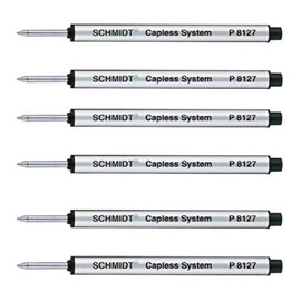 Schmidt: Medium Capless P8127 Rollerball Refill, Black Ink, Pack of 6.