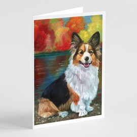 Caroline's Treasures Corgi by the lake Greeting Cards and Envelopes Pack of 8