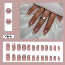 Vopintpy White French Tip Press on Nails Long Square Fake Nails Glossy Acrylic Glue on Nails Artificial Reusable Stick on Nails for Women DIY Manicure Decor