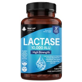 Lactase Tablets 10,000 ALU 180 Count, 3 Month Supply Lactase Enzyme Tablets