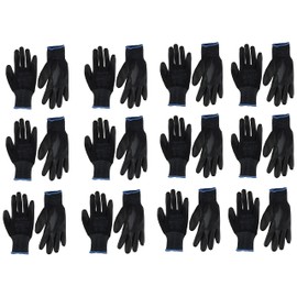 AJS Workwear Ltd Work Gloves PU-Covered Nylon for Gardening, Building Site and Mechanics – Black – Packs of 12 or 24 Pairs