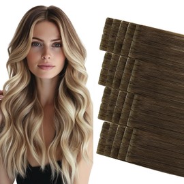 COOKAYU invisible Tape In Hair Extensions 30g 20pcs 14 Inch Balayage Ombre Walnut Brown to Ash Brown and Blonde Tape in Hair Extensions for Women (#3/8/22-14Inch)