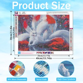 Diamond Painting Animals, Diamond Painting Kits for Adults Fox, DIY Fox Diamond Art Peinture Diamant for Gifts and Home Wall Decor 12x16 Inch