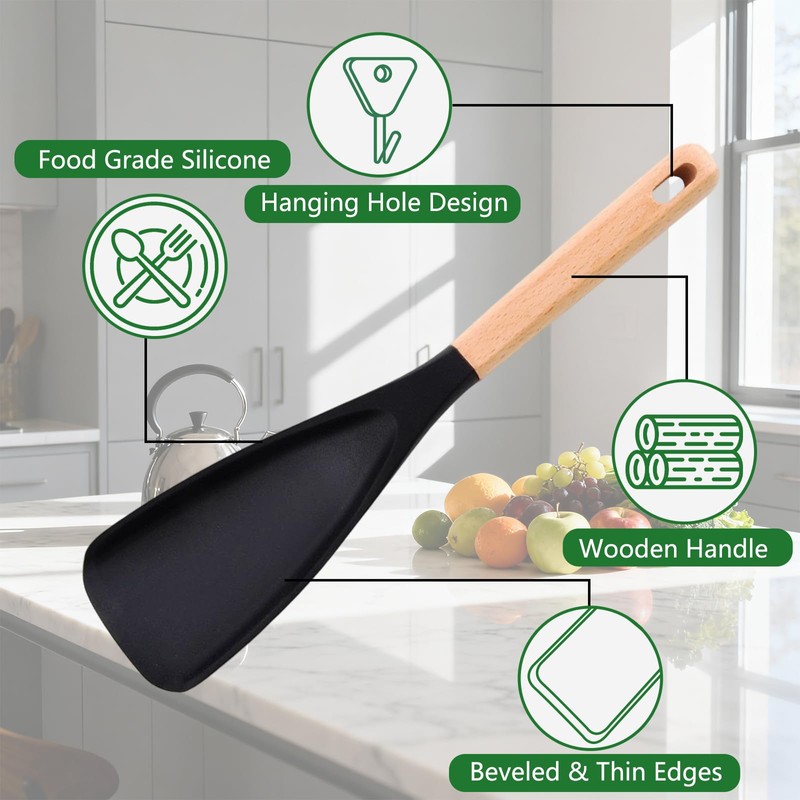 2 Pcs Cooking Spoon for Nonstick Cookwares, Cedar and Ash