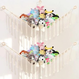 Mythosurge Cuddly Toy Storage Net Pack of 2 Soft Toy Hammock Corner Toy Hammock Cuddly Toy Storage Hammock Net Organiser for Cuddly Toys, Cuddly Toys (White)