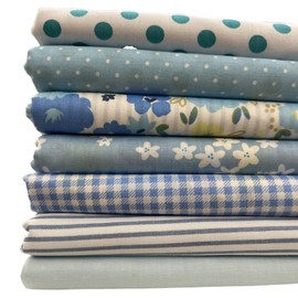 7Pcs 20" x 20" Cotton Fabric DIY Making Supplies Quilting Patchwork Fabric Fat Quarter Bundles DIY for Quilting Cotton Patchwork Cushions (Blue Flowers, 20" x 20")