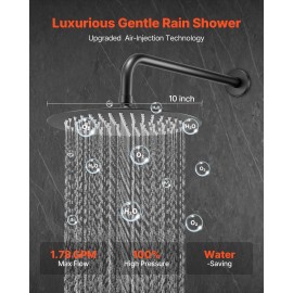 Wall Mounted Rainfall Bathroom Shower System 10 Inch Rain Shower Head with Handheld Spray Shower Faucet Set AccessoryTop Spray Showerhead Shape: Round, Color: Matte Black Color