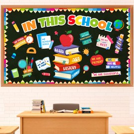 Pasimy Back to School Bulletin Board Decorations Inspirational Motivational Classroom Decor Affirmation Station Bulletin Board Set in This School Book Cutouts for Summer Home Office Wall Door Supplies